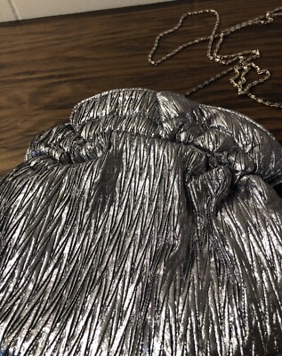Authentic CC COURTENAY Silver Crushed Fabric Clutch Purse Vintage