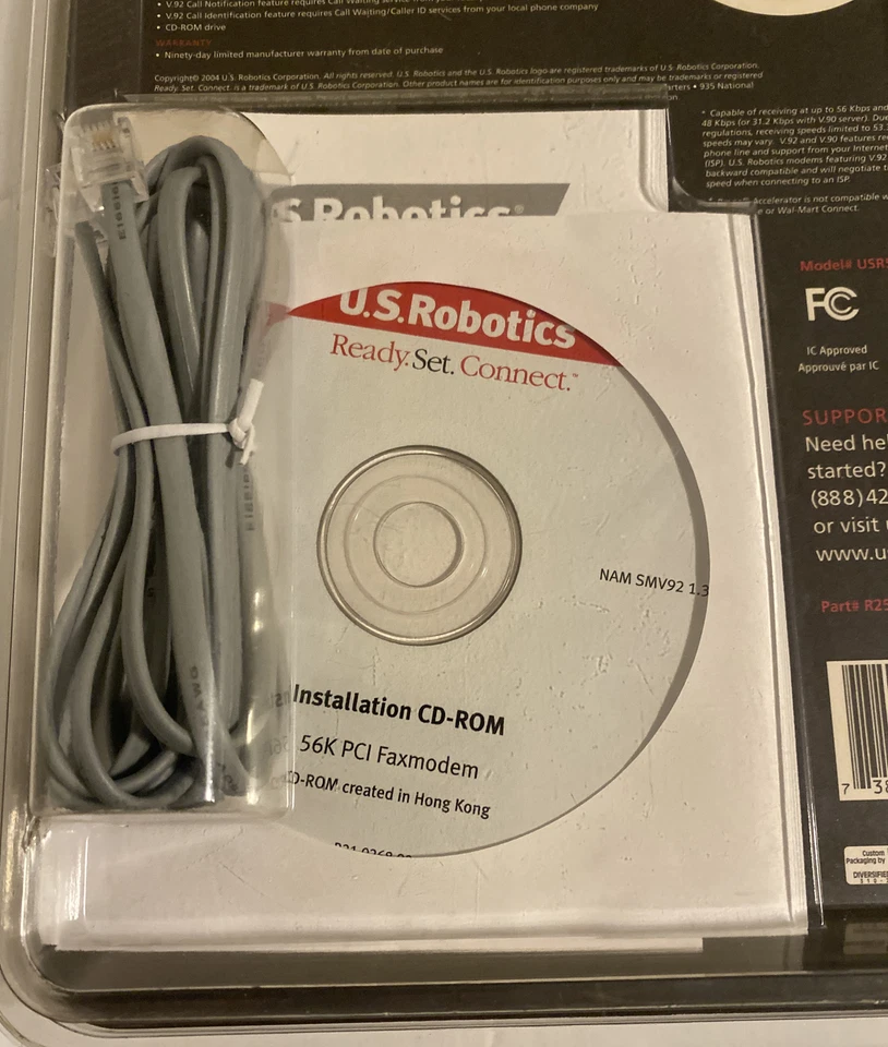 U.S. Robotics V.92 56K PCI Faxmodem USR265660A with Software NOS Sealed - Image 3 of 4