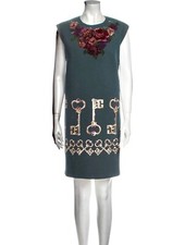 Dolce Gabbana  Keys and Roses  Wool/Velvet embroidered wool dress IT 42