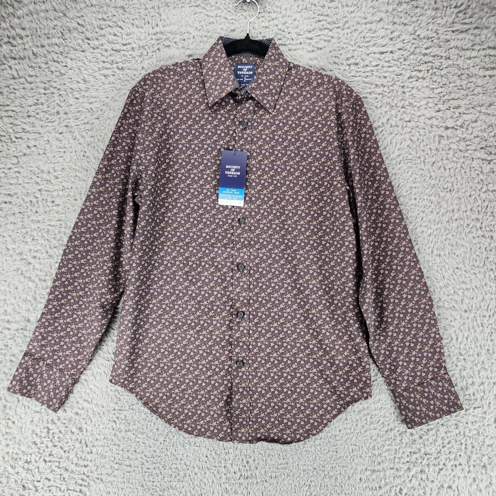 Society of Threads Shirt Mens Small Brown Floral Print Button Up *NWT*