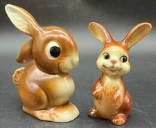 2 Goebel Bunny Rabbit Porcelain Figurines Big Eyed & Anthropomorphic W. Germany