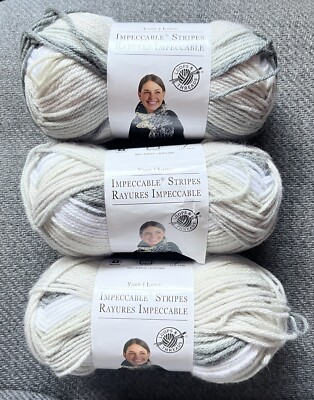 (3) Loops & Threads Impeccable Stripes  Storm Stripe  New Gray