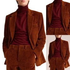 Men's Caramel Corduroy Suit Single Breasted Jacket with Notch Lapel Casual Style