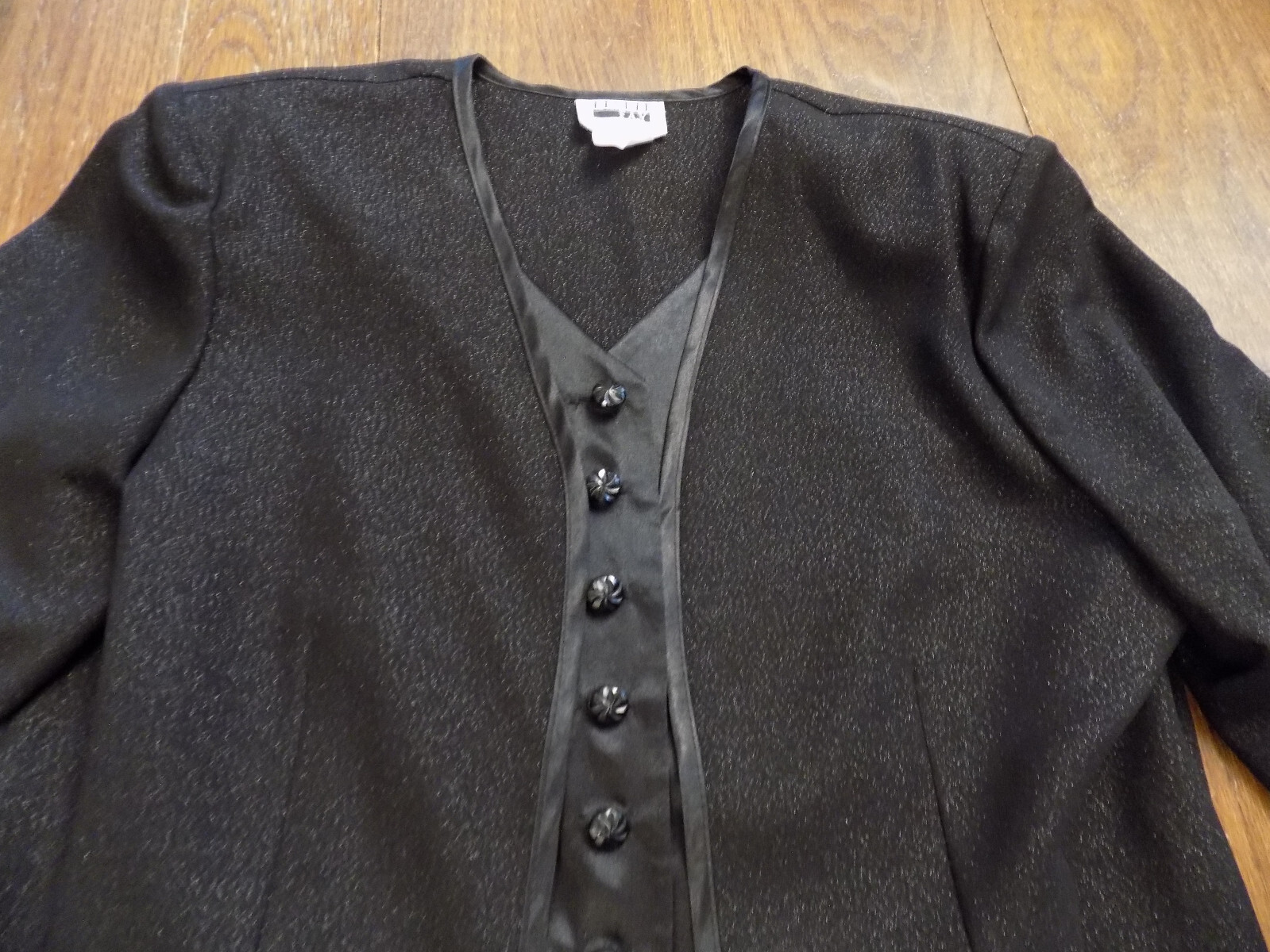 Leslie Fay Dresses Vtg built in Satin Vest in Sparkle Black Jacket Blazer 12 USA