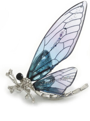 Avalaya glitzernde blau/lila Harz Perlen Kristall Schmetterling Brosche Silber 60 mm