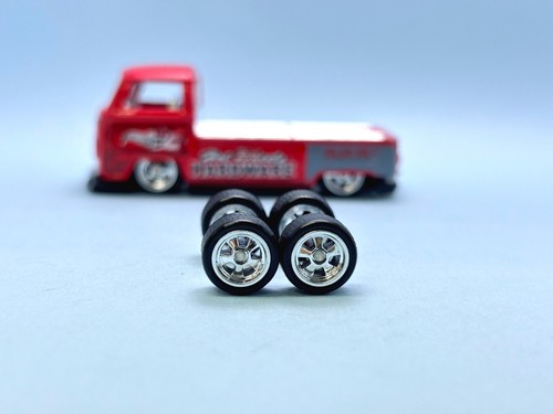 R483 Hotwheels 1/64 Real rider# LW5 raggi cromati cerchi in gomma corti 10 mm - Foto 7 di 7