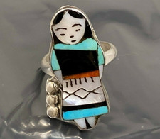 Vintage Zuni Signed Native American Woman Sterling Silver band Ring size 6