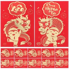  12 Pcs Chinese Money Envelopes Festival Red New Year Dragon Paper Packets
