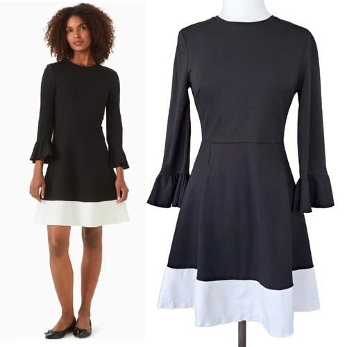 Abito a ponte KATE SPADE nero colorblock manica a campana taglia small fit e svasato mini
