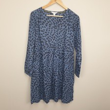 White Stuff Dress Womens 12 Blue Abstract Print Jersey Fit Flare Boho Light