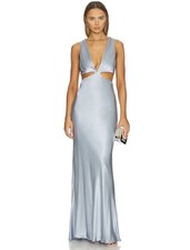 Shona Joy La Lune Plunged Cut Out Maxi Evening Dress in Slate Blue Size 6