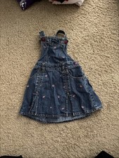 Oshkosh Denim Overall Jumper/Dress Embroidered Flowers Blue Jean Size 12-18 mo