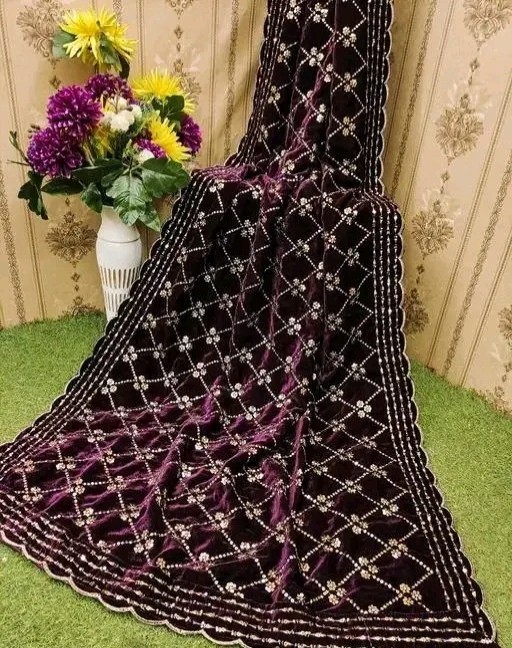 Embroidered Dupatta velvet bridal shawl Ethnic Scarf  Wedding stole women chunni