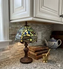 Vintage 90s Tiffany Style Dragonfly Accent Lamp Stained Glass 12" Green Jewel