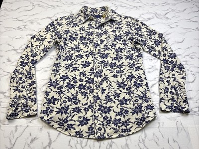 Polo Ralph Lauren Knit Oxford Blue Floral Print Buttonup Shirt Womens Size S