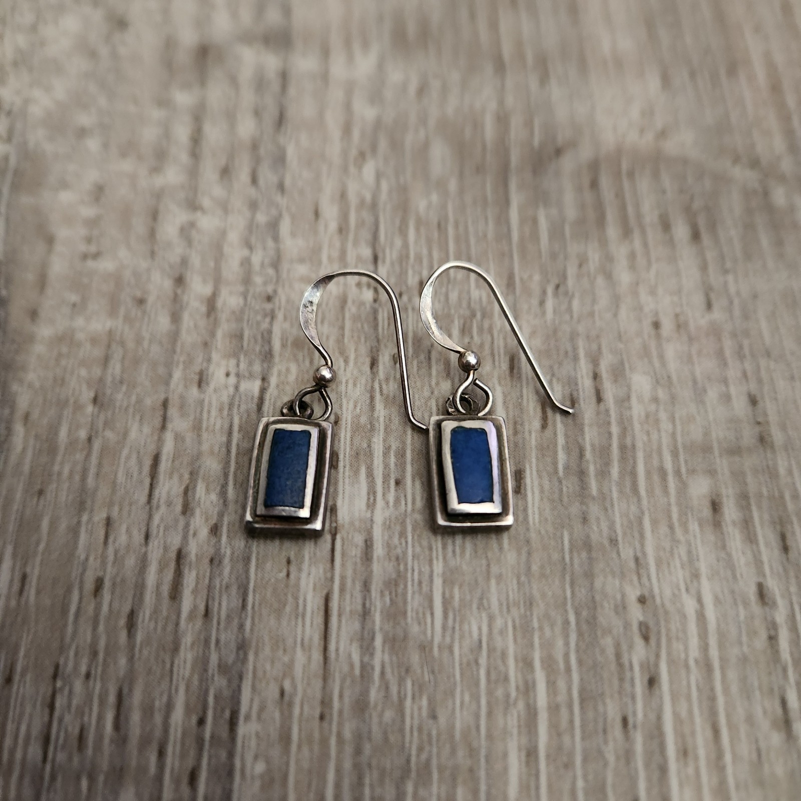 Vintage Blue Lapis Rectangular Dangle Earrings 92… - image 1