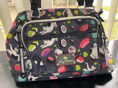 Lily Bloom Cats and Sushi Recycled Fabric Handbag Purse 12'' x 9''