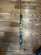 Vintage Umbrella Faux Tortoise Bakelite  Wood Handle Floral Daisy Print 36  