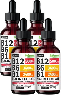 (4 Pack) Vitamin B12 and B6 Drops, B12 Vitamin B Complex - B 12, Raspberry