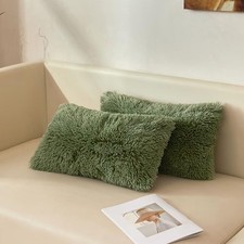 12x20 Fluffy Faux Fur Throw Pillow Covers 2 20" x 12" Pack of 2 Sage Green
