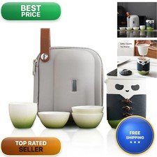 TUCHACA TUPANDA Kung Fu Panda Tea Set 13oz Ceramic 4 Teacups Strainer Bag Green