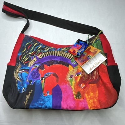 Laurel Burch Wild Horses of Fire Medium Canvas Tote Bag Purse Multicolor New