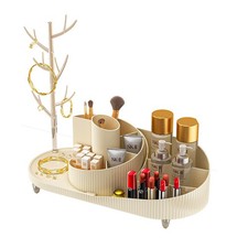 Rotating Makeup Organizer With Jewelry Storage Large Capacity Cosmetic Display