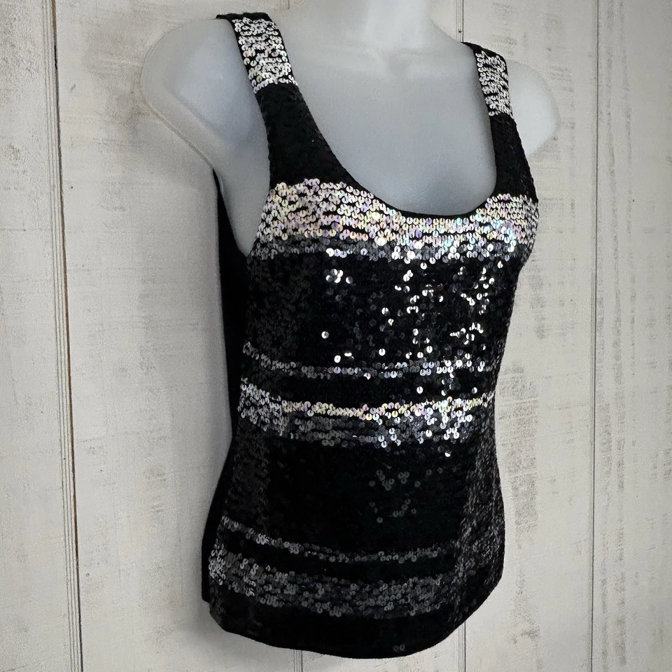 The Limited 女式亮片背心 M 码弹力黑色银色闪亮 — 第 3/4 张图片