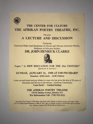 Rare African American Black History Flyer For Dr. John Henrick Clarke NYC 1980s