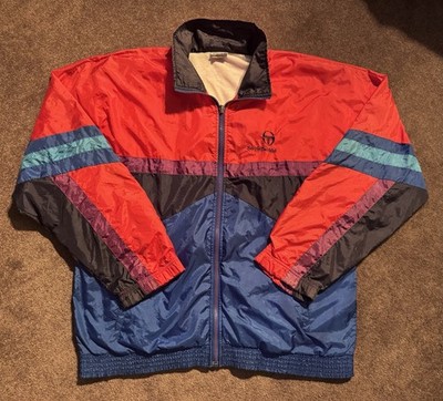 VTG Sergio Tacchini Colorblock Track Jacket Sz 40 S-M Red Blue Retro Windbreaker