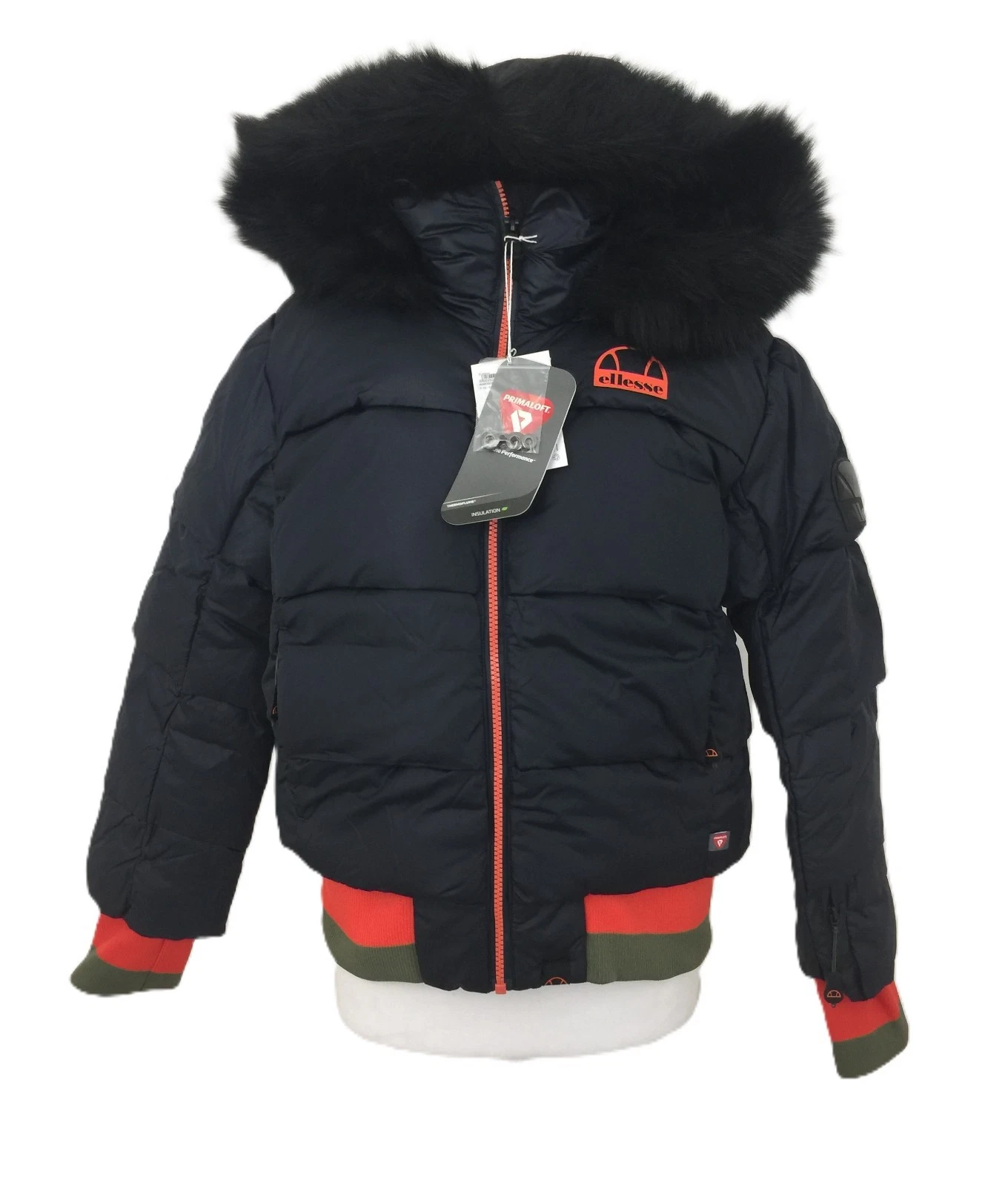 Ellesse Women's Quilted Ski Jacket Navy Hooded Faux Fur Insulated Zip New F1