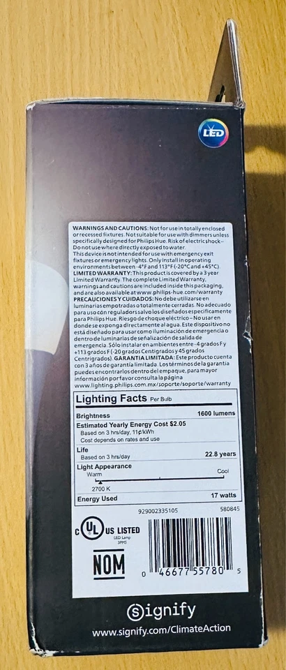 Philips Hue Smart 100W A21 LED Bulb - Soft Warm White Light - 1 Pack - 160LM - E - Image 3 of 4