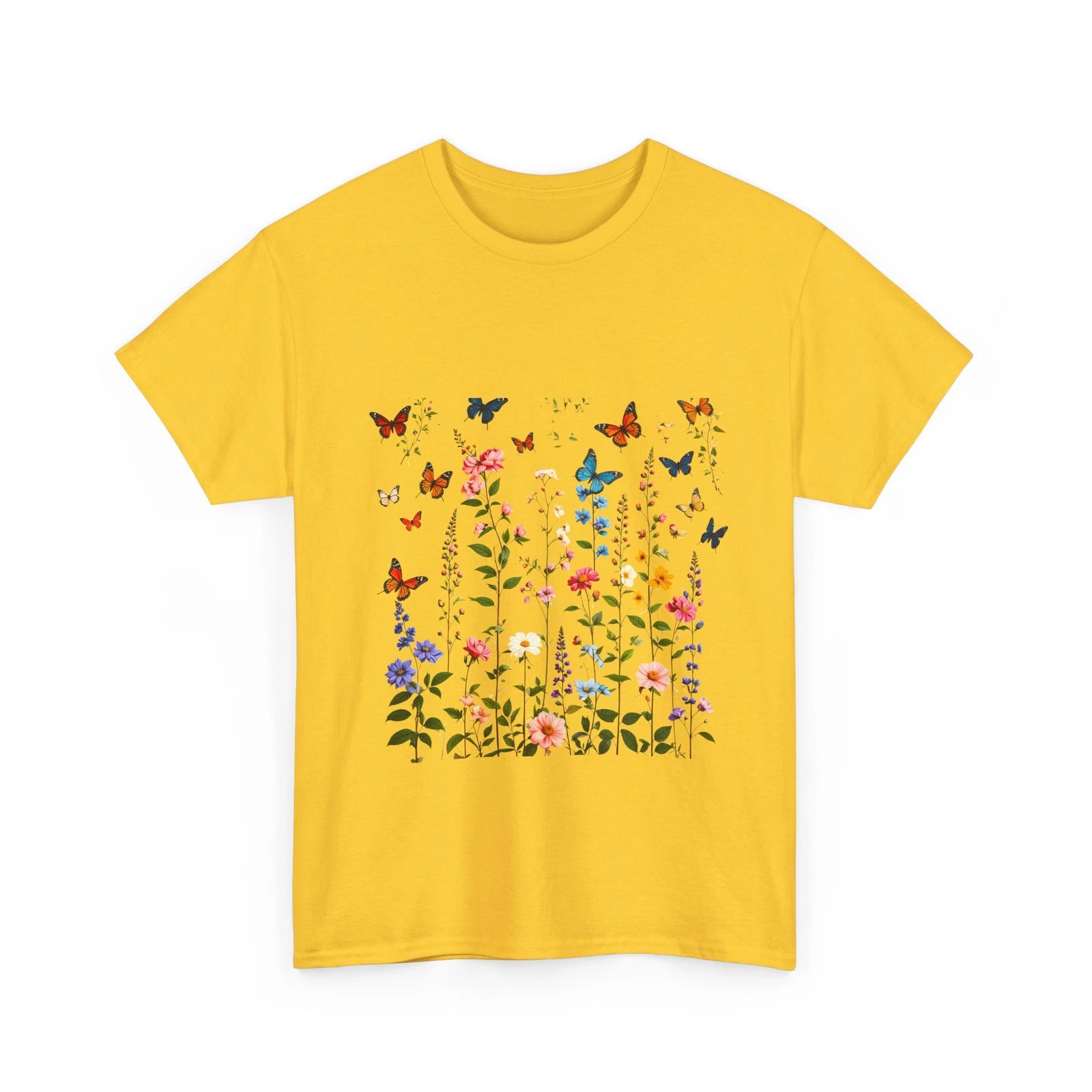 Wildflower Garden Butterflies T-Shirt | Floral Meadow Illustration Tee