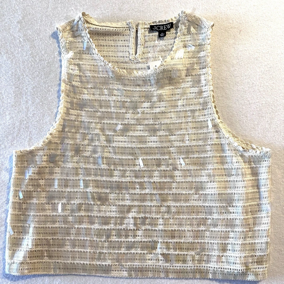 Новый с Ярлыками J. Crew XL крючком блестки Майка зубчатый отделки кремовый слоновой кости переливающийся Boxy - Изображение 4 из 4