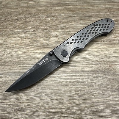 G+W Grand Way Tactical Folding EDC Pocket Knife Plain Blade Blackwash 5Cr15MoV