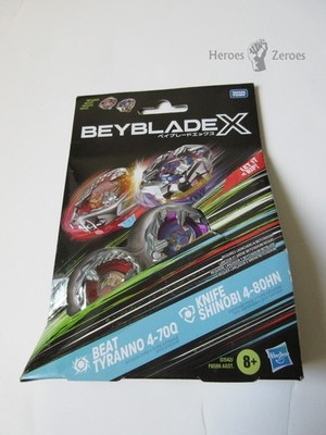 Takara Tomy Beyblade X Booster BEAT TYRANNNO 4-70Q and KNIFE SHINOBI 4-80HN NIB