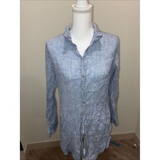 Tahari Light Blue 100% Linen Button-Up Tunic