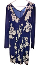 Simply Vera Vera Wang Navy Blue Floral Ruched Tunic Dress Long Sleeve Women L
