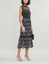 Sandro Inaya Dress Sz 36 US 4 S Black Floral Embroidered Guipure Lace Midi Rare