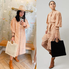 NEW Ulla Johnson Fiora Striped Shirt Dress Medium Sz 8 Beige Tan Brown Feminine