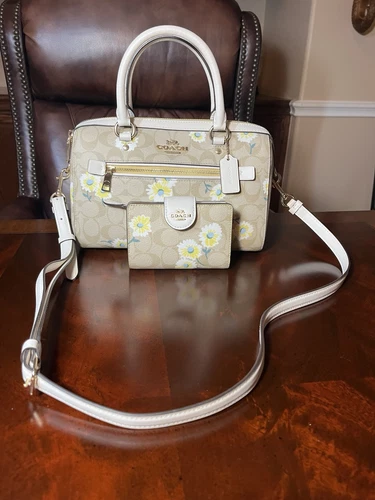 Autentica borsa Coach Rowan C2849 e portafoglio C3375 con stampa margherita NUOVA SENZA ETICHETTE