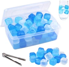 60 Pack Reusable Plastic Ice Cubes with Storage Bin