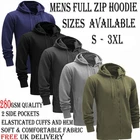 Mens Full-Zip Hooded Fleece Sweatshirt Plain Workwear Casual Jumper SweaterS-3XL
