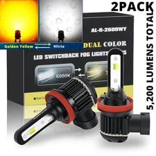 2-Color LED Fog Light Bulbs for Honda Nissan, White ⇄ Yellow Switchback