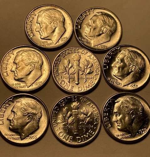 1 - 1955 D Roosevelt Dime Brilliant Uncirculated from BU Roll ~Full Bands