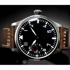 44mm Sterile 6497 Mechanical Mens Watch Black Dial Leather Hand Winding Movement