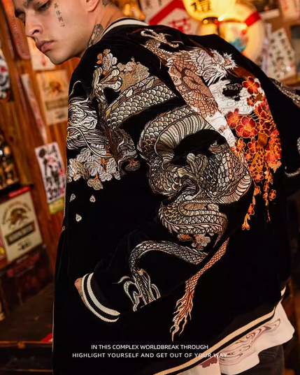 Veste Bombers Sukajan motf brodé Dragon Gold & Nor - Etsy France