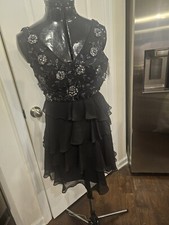 Vintage Scala Black Beaded Sequin Pleated Cocktail Dress XS