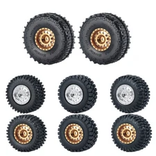 1.0" Aluminum CNC Wheel Rims & Mud Tires Set for 1/24 RC Crawler Car Axial SCX24