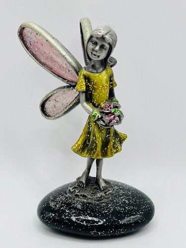 NOVEMBER FAIRY PIXIE FIGURINE WITH STAINED GLASS WINGS &  FLOWERS 4in STONE BASE - Afbeelding 1 van 10